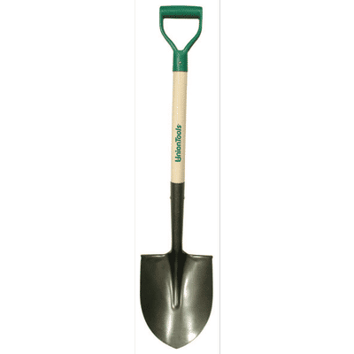 Round Point Shovel, 11.5 In L X 9.25 In W Blade, Round Point, 28 In White Ash; Poly, D-Grip Handle