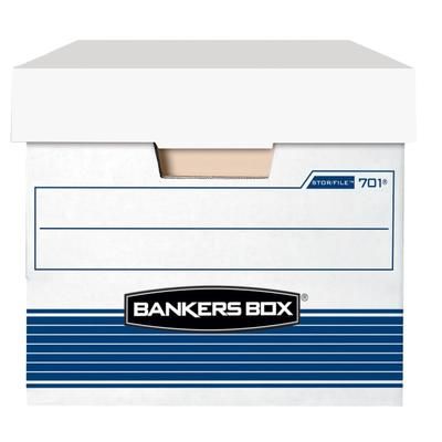 Bankers Box Stor/file Medium-Duty Storage Boxes With Locking Lift-Off Lids And Built-In Handles, Letter Size, 24" X 12" X 10", 60% Recycled, White/blue, Case Of 12