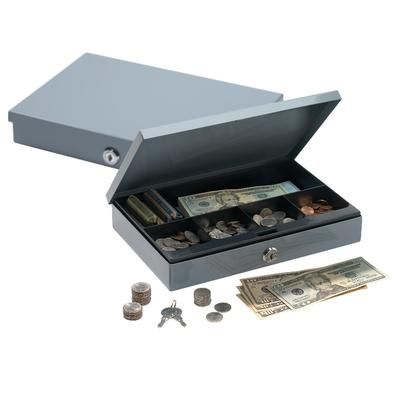 Office Depot Brand Ultra-Slim Cash Box With Security Lock, 2"h X 11 1/4"w X 7 1/2"d, Gray