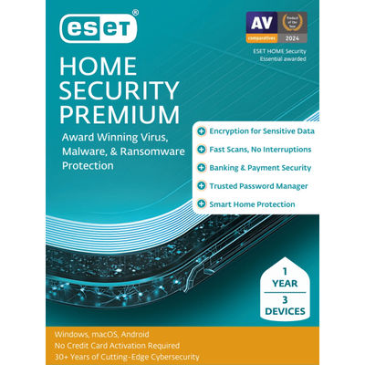 Eset Home Security Premium 2025, 3 Devices, 1 Yr Subscription, Pc, Download