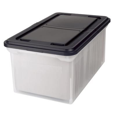 Office Depot Brand Stackable File Tote Box, Letter Size, 10-7/10"h X 22-4/5"d X 13-7/10"w, Clear/black