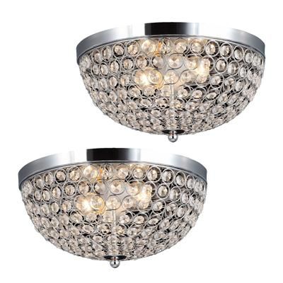 Elegant Designs 2-Light Elipse Crystal Flush-Mount Ceiling Lights, Chrome/crystal, Pack Of 2 Lights