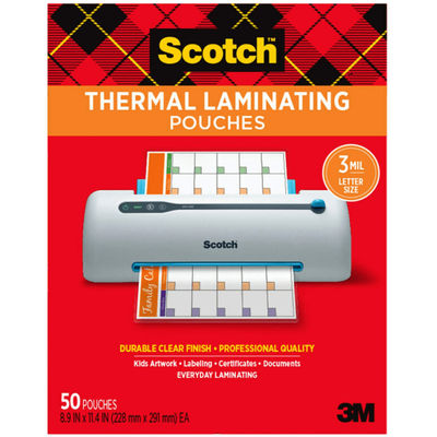 Scotch Thermal Laminating Pouches Tp3854-50, 8-7/8" X 11-3/4", Clear, Pack Of 50 Laminating Sheets