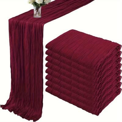 "TEMU 6pcs Elegant Cheesecloth Table Runners, 15.75" Wide X 106" Long - Sage Green, Beige, White, Light -orange, Dark , Polyester Fabric For Weddings, Parties, And Home Decor"