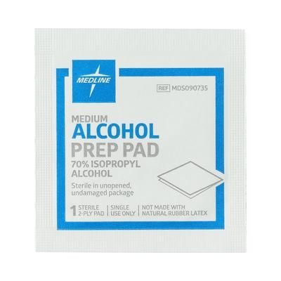 Medline Alcohol Prep Pads, 2-Ply, Size M, 1-1/8" x 2-3/8", 200/BX (MDS090735Z)