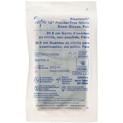 Medline AloeTouch 12" Powder-Free Nitrile Exam Gloves, Sterile Pairs, Size M, 200/CS (MDS194086)