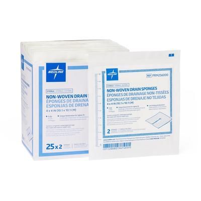 Medline Sterile Nonwoven Gauze Drain Sponges, Essentials, 6-Ply, 4" x 4", 2/Pack, 600/CS (PRM256000)