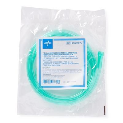 Medline Green Crush-Resistant Oxygen Tubing, 25', Universal Connector, 25/CS (HCSU4525G)