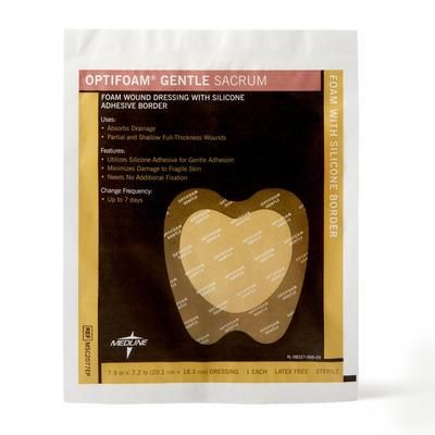 Medline Optifoam Gentle Foam Wound Dressing with Silicone Adhesive Border, 8" x 7" Sacrum in Educational Packaging, 1 EA (MSC2077EPH)