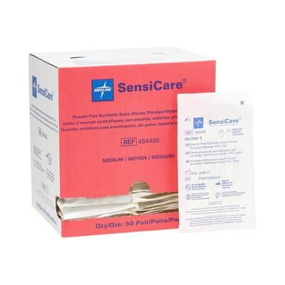 Medline SensiCare Sterile Powder-Free Stretch Vinyl Exam Gloves, Pairs, Size M, 50/BX (484406Z)