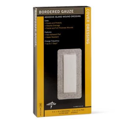 Medline Sterile Bordered Gauze Adhesive Island Wound Dressing, 4" x 8" with 2" x 6" Pad, 150/CS (MSC3248)