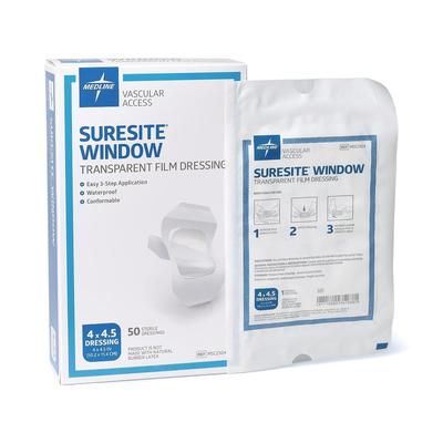 Medline SureSite Window Transparent Film Dressings, 4" x 4.5", 50/BX (MSC2304)