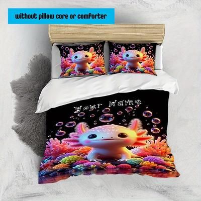 TEMU Axolotl With Bedding Set, Custom Name Bedclothes Includes A Quilt Cover And 2 Pillowcases, Breathable And Soft, Personalized Customization Room Decoration