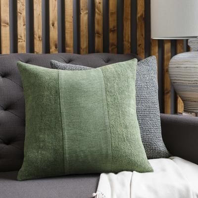 Tacy 20" Square Cottage Pillow plush stripe Cotton Medium Green Throw Pillow - Boutique Rugs