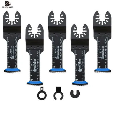 BRSCHNITT Japanese Tooth Oscillating Saw Blades 5PCS Extra-Long Reach Arc Edge CRV Clean Cut for Wood Plastic Multitool Blades
