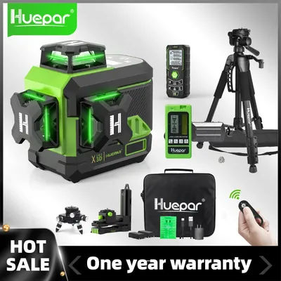 Huepar Niveau Laser 3 x360 ° Osram Auto Nivelant 3D Écran LCD 12 Lignes Télécommande Bluetooth avec 2 Batteries Li-ion-Z03CG