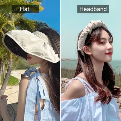 Chapeau pare-soleil d'été pour femmes, protection UV, utilisation pour les touristes, cerceau de cheveux, chapeaux de soleil pour femmes, plage en plein air, doux, pliable, casquettes à large bord,