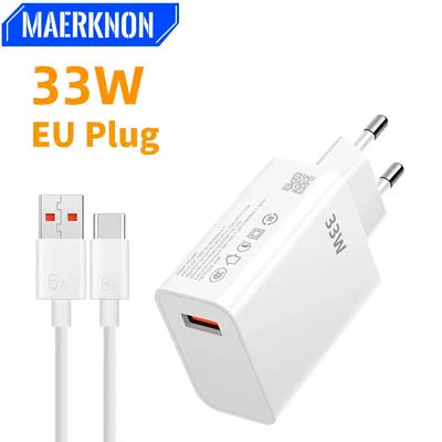 33W USB Charger Quick Charge Phone Charger Adapter 6A USB Type C Cable Fast Charging For Xiaomi