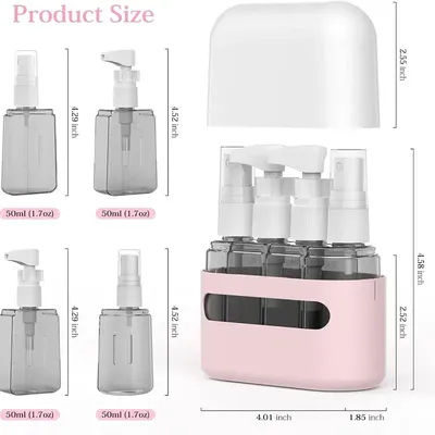Travel Bottles Leak Proof 4 in 1 Containers for Toiletries Refillable Plastic Bottles with Lid Spray Lotion Shampoo