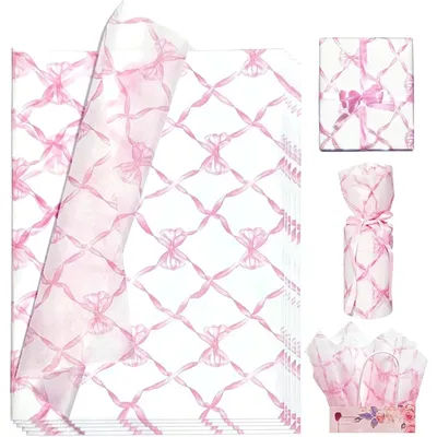 10 Sheets 20x14inch Pink Bow Tissue Paper, Cute Gift Wrapping Tissue Paper For Birthday Wedding Holiday Christmas Party Decor