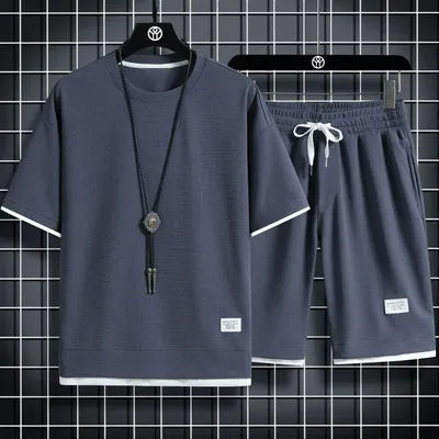 2024 Summer New Comfortable Sports Set Men's Running and Fitness Set Short sleeved Quick Drying Two Piece Set Large Set