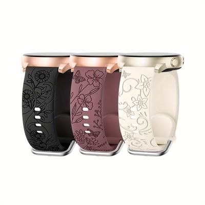 TEMU 3-pack Silicone Floral Engraved Watch Bands Compatible With Series, Flower Patterned Sport Straps, Soft Breathable Wristbands For Fitness & Exercise