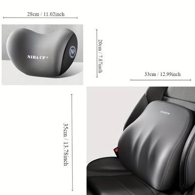 TEMU Car Headrest And Lumbar Support Made Of Slow-rebound Memory Foam, Suitable For All , Breathable, And Maintains Its Shape.
