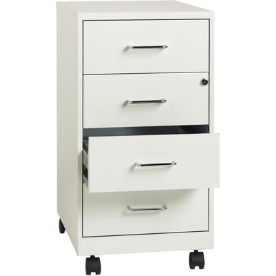 NuSparc 4 Drawer Mobile Storage Cabinet, 14.2" Width x 18" Depth x 26.5" Height, White, Painted Steel, Recycled (NPRVF418DMWE)