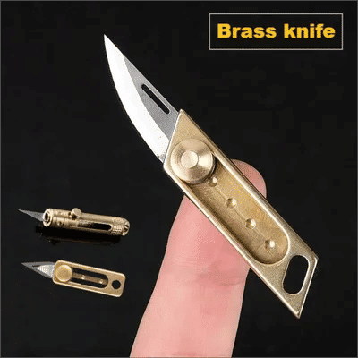 EDC Pocket Knife Mini Brass Retractable Knife Gift Dismantling Express Tool Push-pull Automatic Key Chain Pendant Paper Cutter