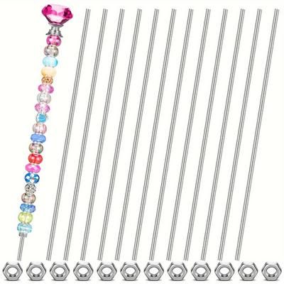 TEMU 12pcs M4 Stainless Steel Threaded Rods With Hex Nuts, 8/32 Inch - Polished Finish, For Beading & Garden Stakes