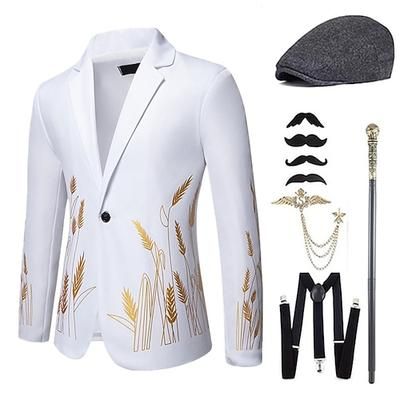 Anni 1920 Ispirato al vintage Il grande Gatsby Costume da festa Set di accessori Stampa Senza colletto Costume Per uomo Halloween Festa Sera Casual Quotidiano Adulti Cappotto