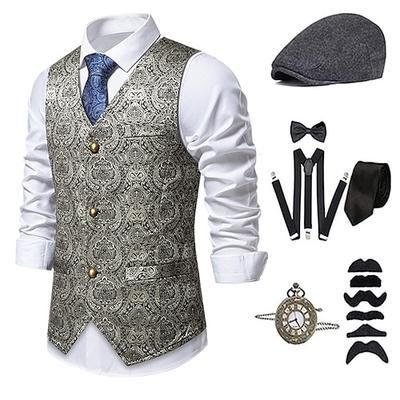 Anni 1920 Ispirato al vintage Il grande Gatsby Costume da festa Mascherata Set di accessori Senza maniche Stampa Senza colletto Costume Per uomo Halloween Festa Sera Casual Quotidiano Cravatta