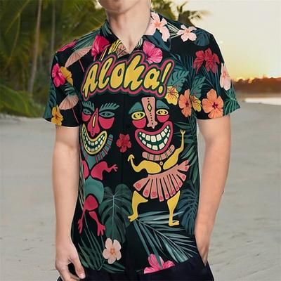 Retrò Vintage Anni '70 Camicia Camicia Aloha Hippie Grafico Costume Per uomo Vacanza Feste Parata dell'Orgoglio Adulti Camicia