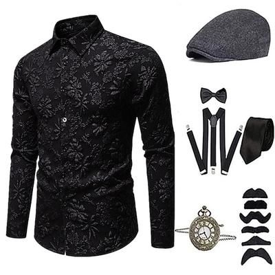 Anni 1920 Ispirato al vintage Il grande Gatsby Costume da festa Set di accessori Collo ripiegato Costume Per uomo Halloween Festa Sera Casual Quotidiano Adulti Blusa Cappello