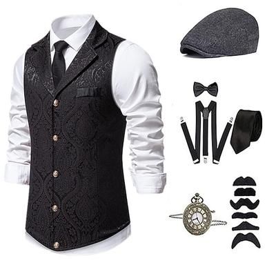 Anni 1920 Ispirato al vintage Il grande Gatsby Costume da festa Mascherata Set di accessori Senza maniche Stampa Collo ripiegato Costume Per uomo Halloween Festa Sera Casual Quotidiano Adulti Gilet