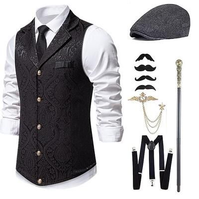 Anni 1920 Ispirato al vintage Il grande Gatsby Costume da festa Mascherata Set di accessori Senza maniche Stampa Collo ripiegato Costume Per uomo Halloween Festa Sera Casual Quotidiano Adulti Gilet