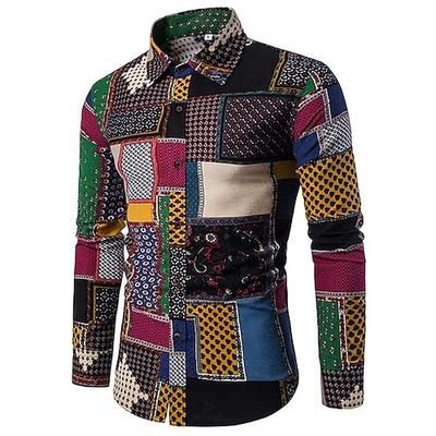 Retrò Vintage Anni '70 Camicia Hippie Patchwork Etnico Costume Per uomo Feste Abbigliamento quotidiano Parata dell'Orgoglio Adulti Camicia