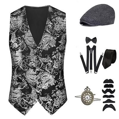 Anni 1920 Ispirato al vintage Il grande Gatsby Costume da festa Set di accessori Senza maniche Stampa Senza colletto Costume Per uomo Halloween Festa Sera Casual Quotidiano Adulti Gilet Cappello