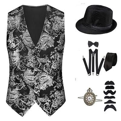 Anni 1920 Ispirato al vintage Il grande Gatsby Costume da festa Set di accessori Senza maniche Stampa Senza colletto Costume Per uomo Halloween Festa Sera Casual Quotidiano Adulti Gilet Cappello