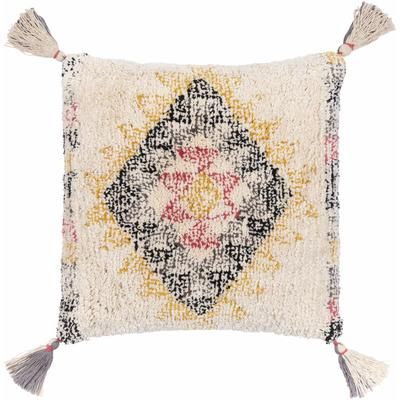 Bonneauville 22" Square Pillow Moroccan Plush Cotton Black/Charcoal/Cream/Light Beige/Mustard/Pink/Peach Throw Pillow - Boutique Rugs