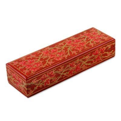 Chinar Pride in Red,'Decorative Papier Mache Box with Leaf Motif'