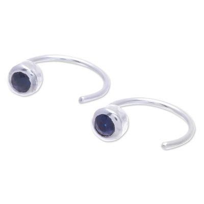 Back to Front,'Petite Thai Sterling Silver Half Hoop Earrings with Sapphire'