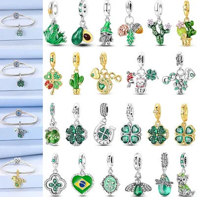 2026 Lucky Green Series Charms S925 Sterling Silver Four Leaf Clover Bead Pendant for Original Bracelet DIY Jewelry Gift Women