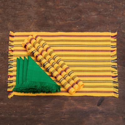'Artisan-Made 8-Piece Yellow Cotton Placemat with Napkin Set'