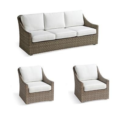 Ashby 3-pc. Sofa Set with Two Lounge Chairs in Putty Wicker - Standard, Resort Stripe Indigo - Frontgate