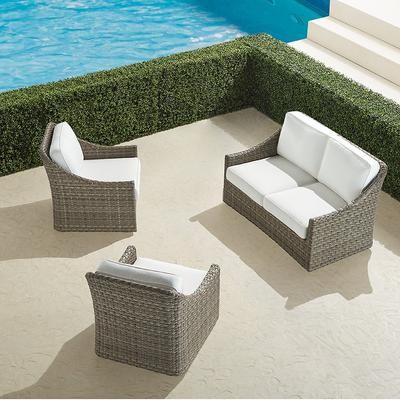 Ashby 3-pc. Loveseat Swivel Set In Putty Wicker - Quick Dry, Sailcloth Indigo - Frontgate