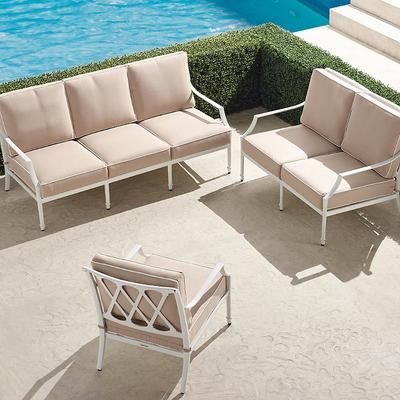 Grayson 3-pc. Sofa Set in White Aluminum - Standard, Sailcloth Indigo - Frontgate