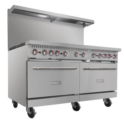 MoTak MR10-C-S (3) 60" 10 Burner Commercial Gas Range - 2 Standard Ovens, Convertible, Stainless Steel, Gas Type: Convertible