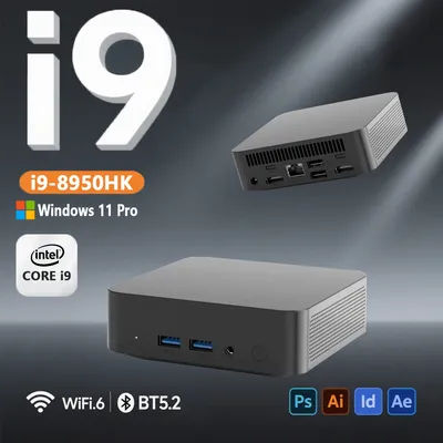 Intel Core i9 8950HK Mini PC Windows 11 16GB DDR4 512GB 1TB 2TB SSD Portable Gaming Mini PC WiFi 6 4K Mini Computer PC Desktop