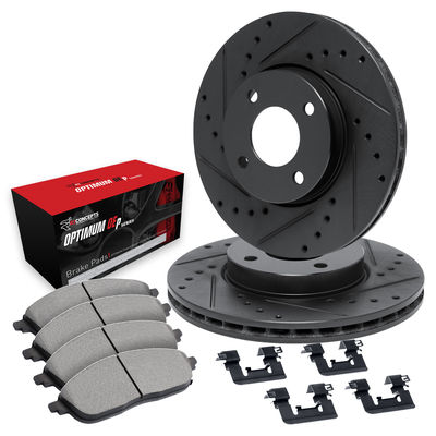 R1 Concepts Brake Disc & Pad Kit eLINE Black Rotors with Optimum OEp Pads Series, Front, 1 Year Limited Warranty WHUH1-72065
